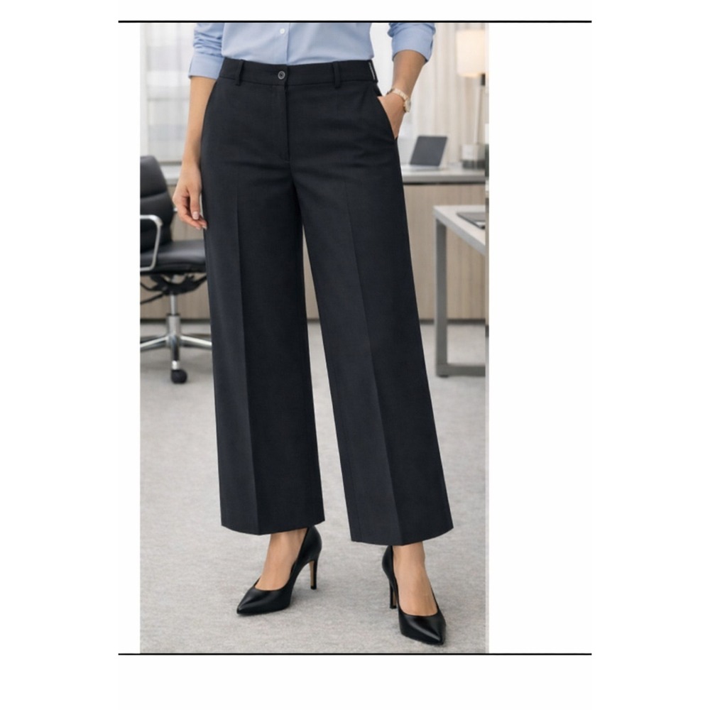 NWOT Ann Taylor Margo Twill Black Wide Leg Career Ankle Pants Womens Size 6